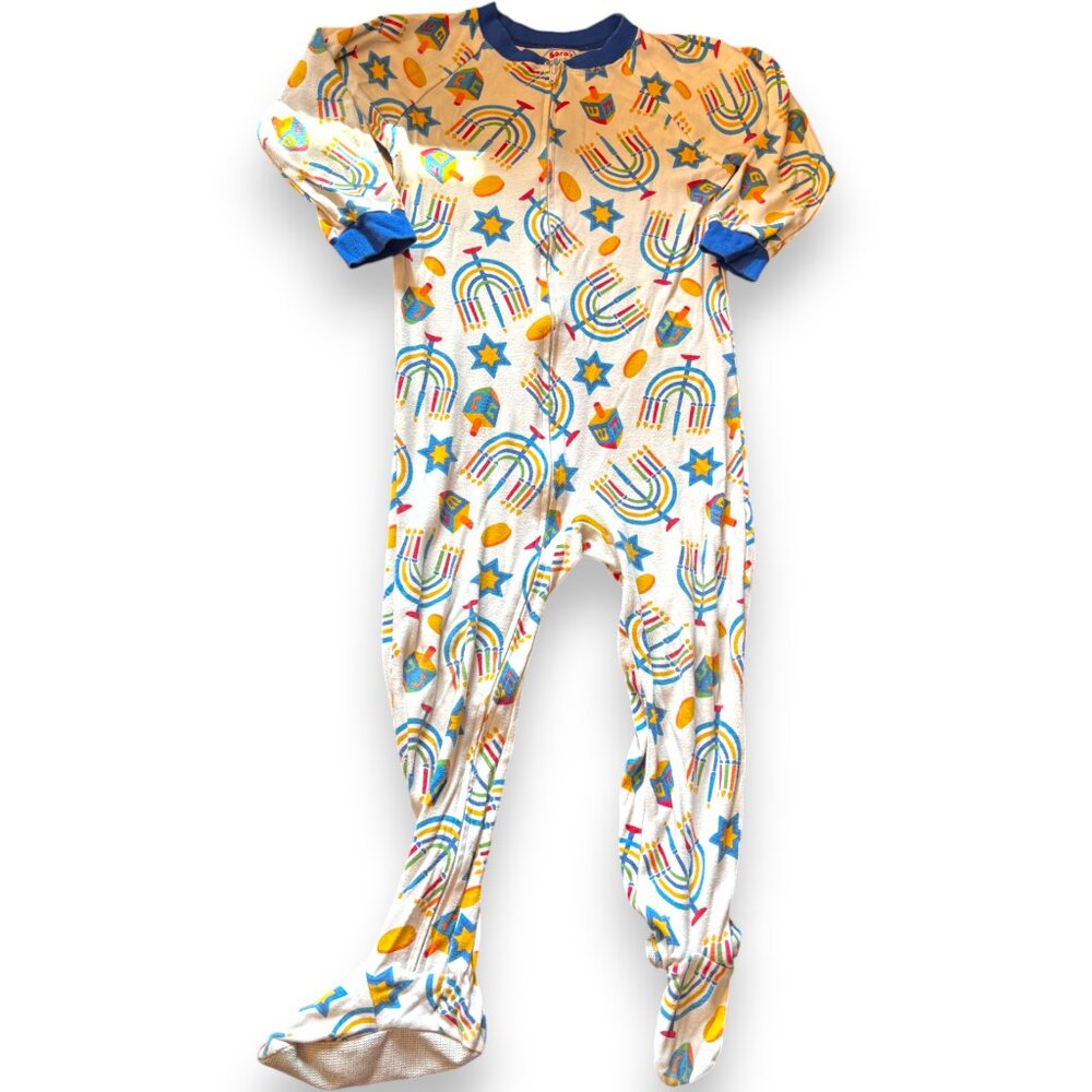 Sara's Prints unisex footie pajamas Hanukkah Holiday Jewish Menorah Dreidel sz 5